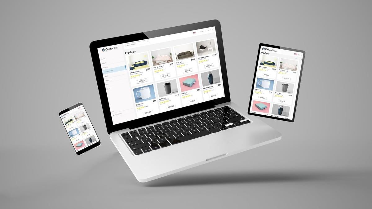 Responsive e-commerce website design across laptop, mobile and tablet devices